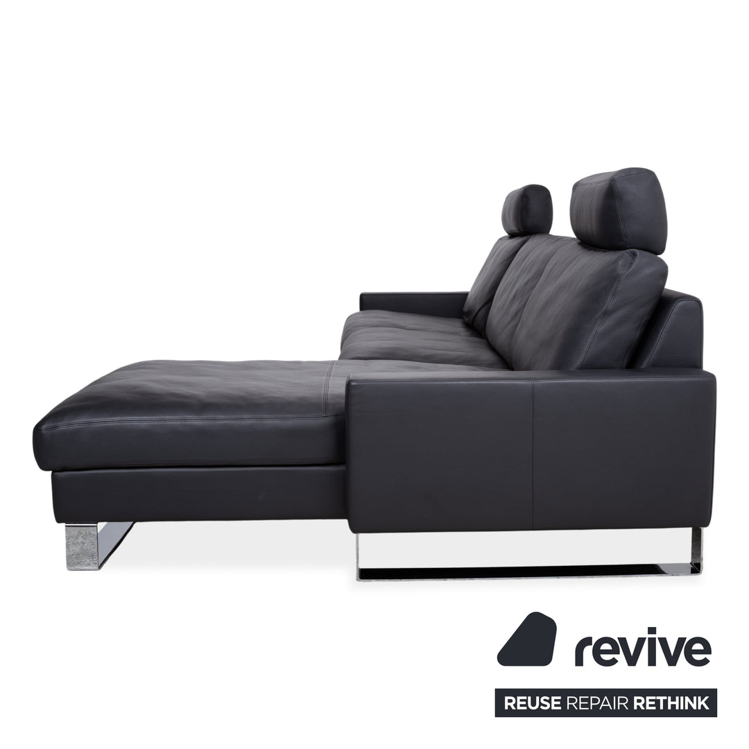 Erpo CL 820 Leather Corner Sofa Dark Grey Anthracite on Chrome Sleigh Legs incl. 2 Headrests Recamiere Right Couch