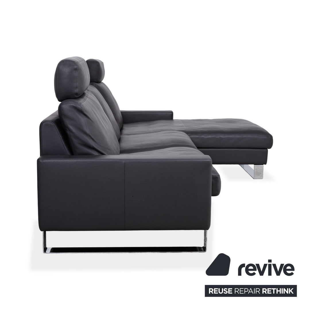 Erpo CL 820 Leather Corner Sofa Dark Grey Anthracite on Chrome Sleigh Legs incl. 2 Headrests Recamiere Right Couch
