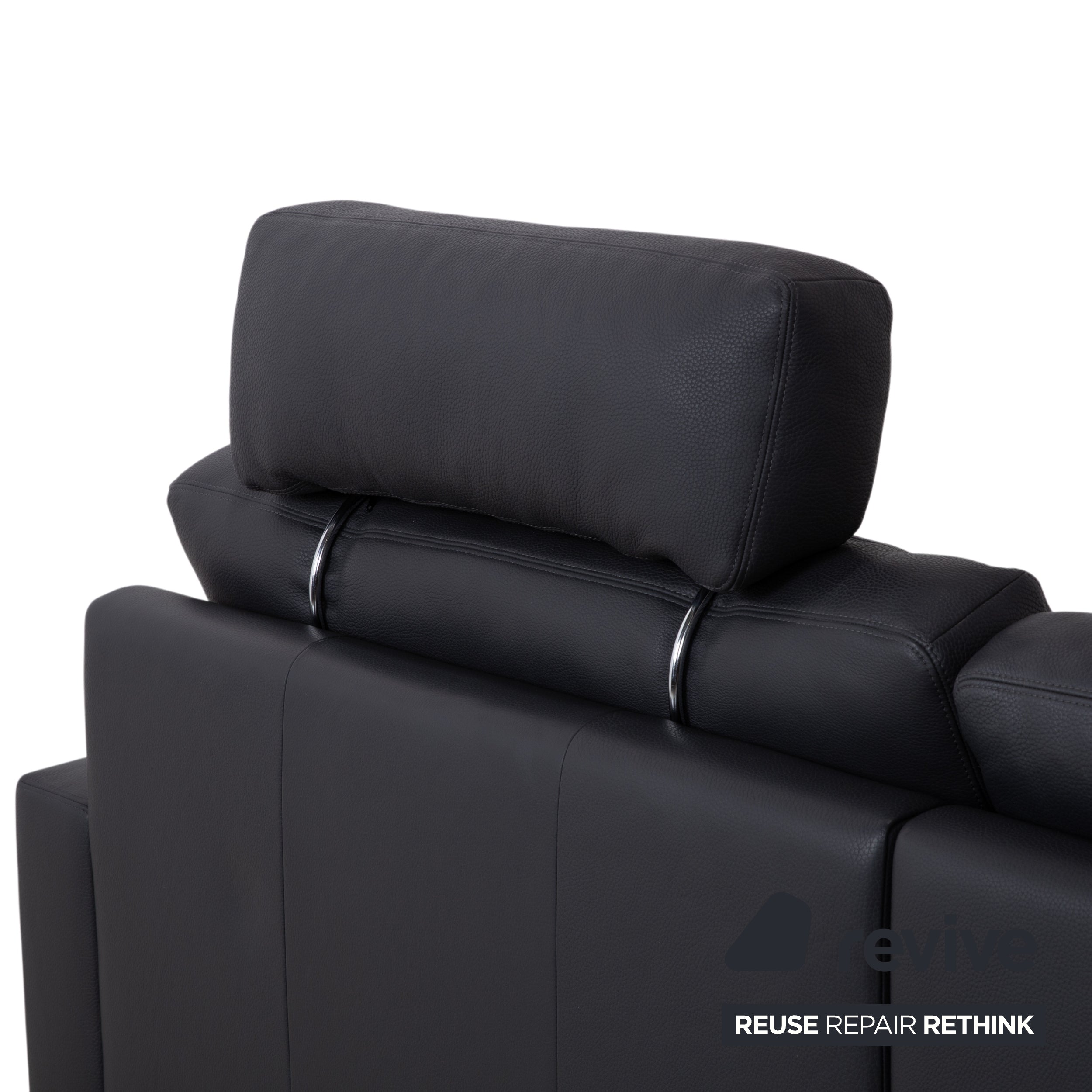 Erpo CL 820 Leather Corner Sofa Dark Grey Anthracite on Chrome Sleigh Legs incl. 2 Headrests Recamiere Right Couch