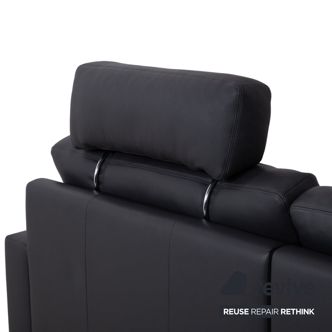 Erpo CL 820 Leather Corner Sofa Dark Grey Anthracite on Chrome Sleigh Legs incl. 2 Headrests Recamiere Right Couch