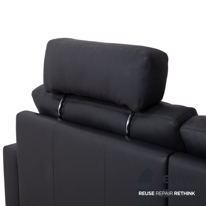 Erpo CL 820 Leather Corner Sofa Dark Grey Anthracite on Chrome Sleigh Legs incl. 2 Headrests Recamiere Right Couch