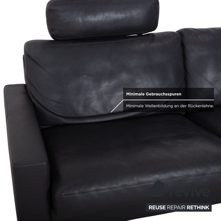 Erpo CL 820 Leather Corner Sofa Dark Grey Anthracite on Chrome Sleigh Legs incl. 2 Headrests Recamiere Right Couch