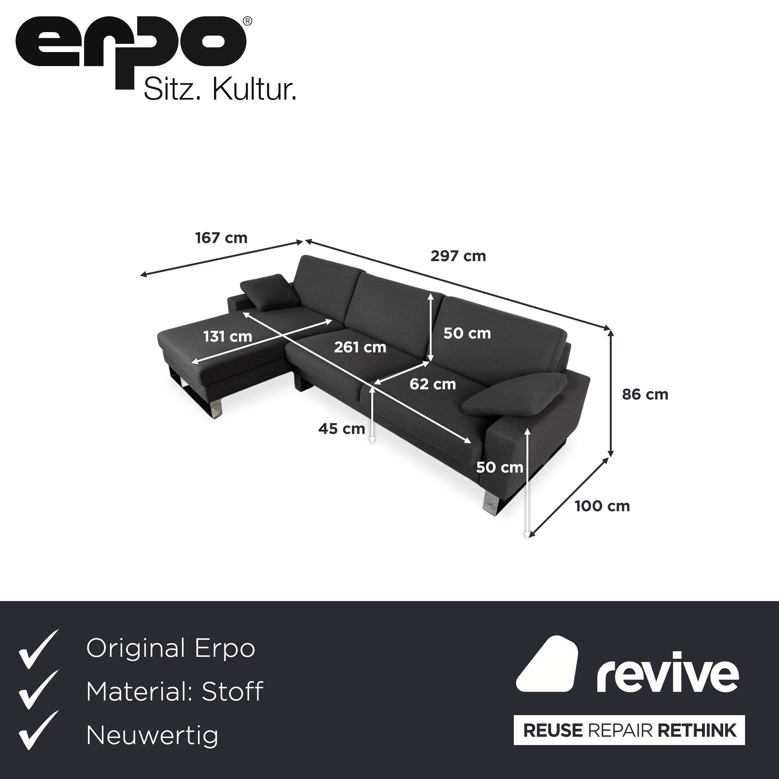 Erpo CL500 Stoff Ecksofa Grau Anthrazit Sofa Couch