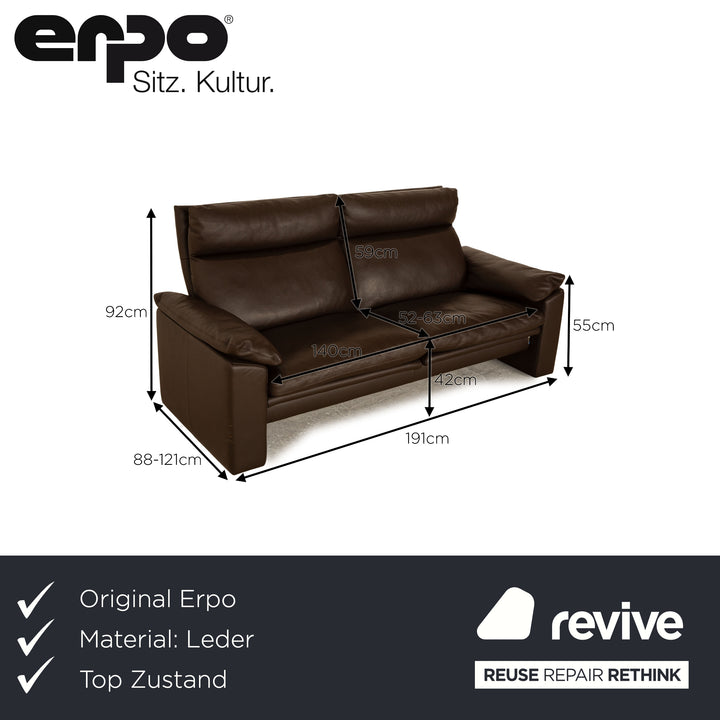 Erpo Just Relax JR960 Bari leather two-seater sofa dark brown manual function
