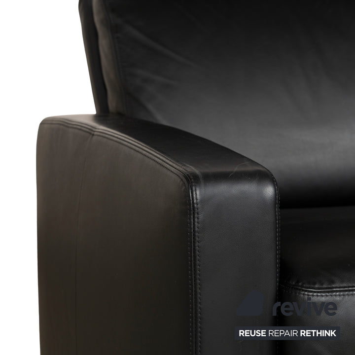 Ensemble de canapés Erpo Just Relax en cuir noir, fonction manuelle, fauteuil trois places, deux places, tabouret, canapé