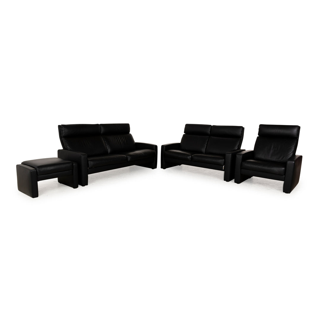 Erpo Just Relax Leder Sofa Garnitur Schwarz manuelle Funktion Dreisitzer Zweisitzer Sessel Hocker Couch