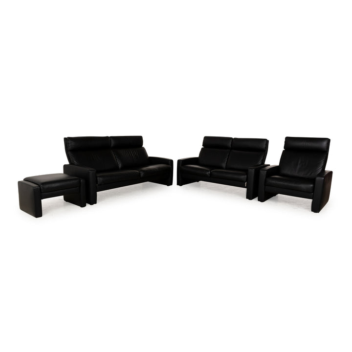 Erpo Just Relax Leder Sofa Garnitur Schwarz manuelle Funktion Dreisitzer Zweisitzer Sessel Hocker Couch