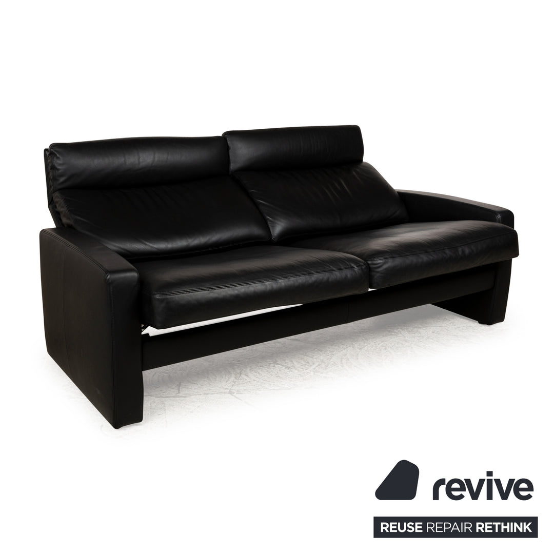 Erpo Just Relax Leder Sofa Garnitur Schwarz manuelle Funktion Dreisitzer Zweisitzer Sessel Hocker Couch