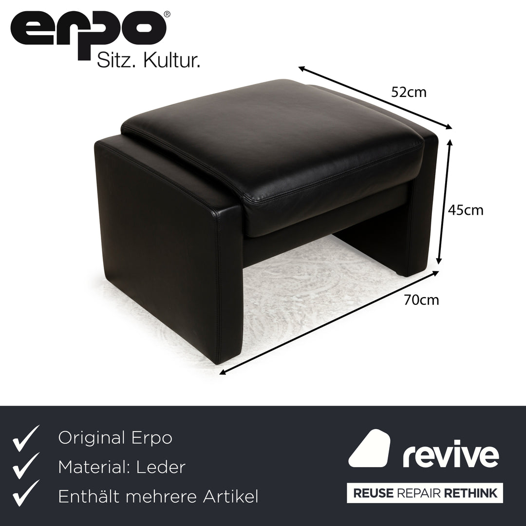 Ensemble de canapés Erpo Just Relax en cuir noir, fonction manuelle, fauteuil trois places, deux places, tabouret, canapé