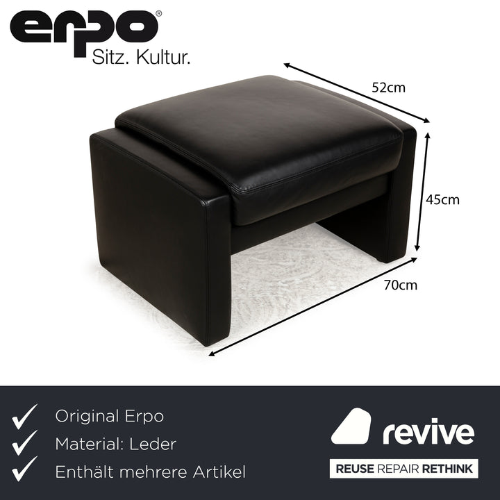Ensemble de canapés Erpo Just Relax en cuir noir, fonction manuelle, fauteuil trois places, deux places, tabouret, canapé