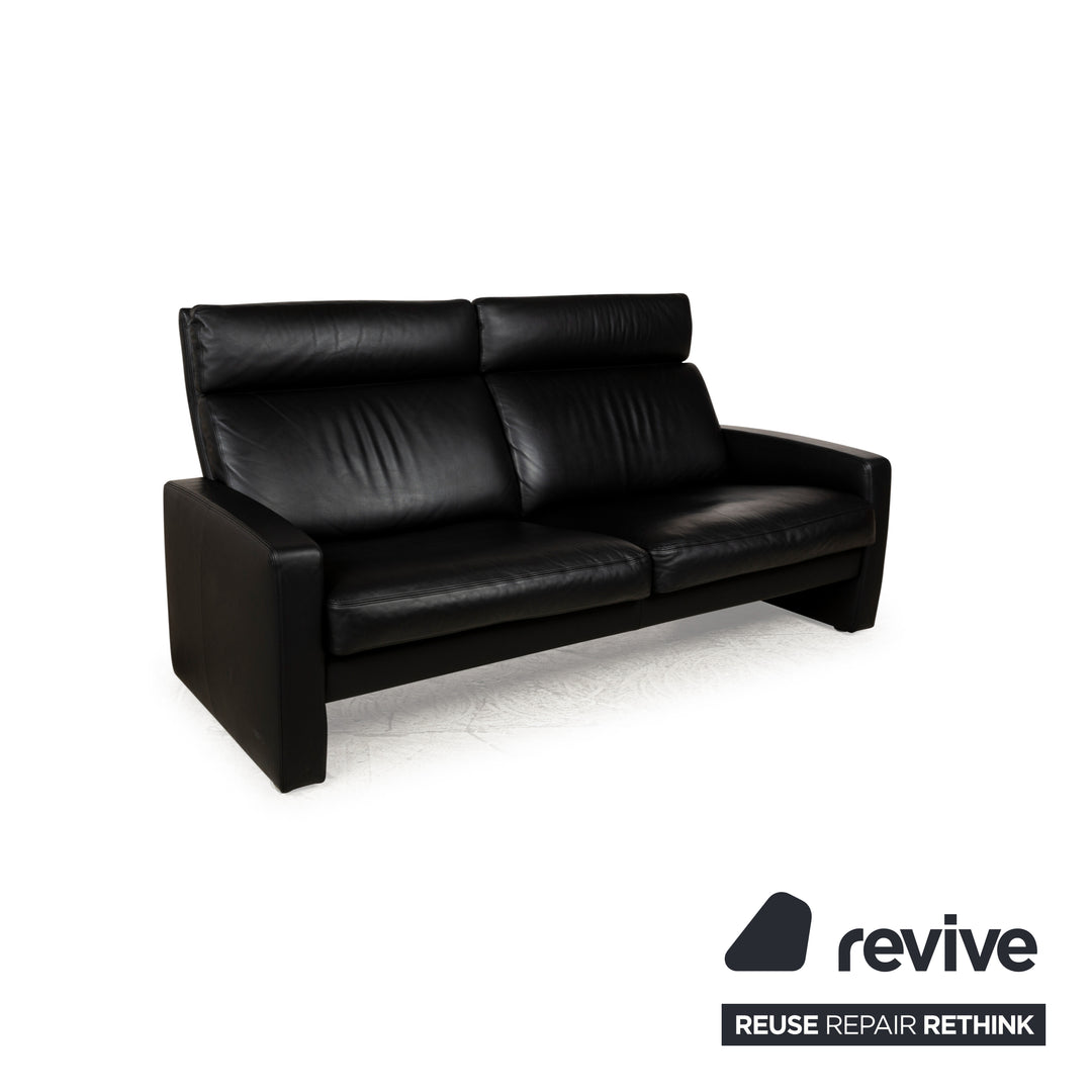 Erpo Just Relax Leder Sofa Garnitur Schwarz manuelle Funktion Dreisitzer Zweisitzer Sessel Hocker Couch