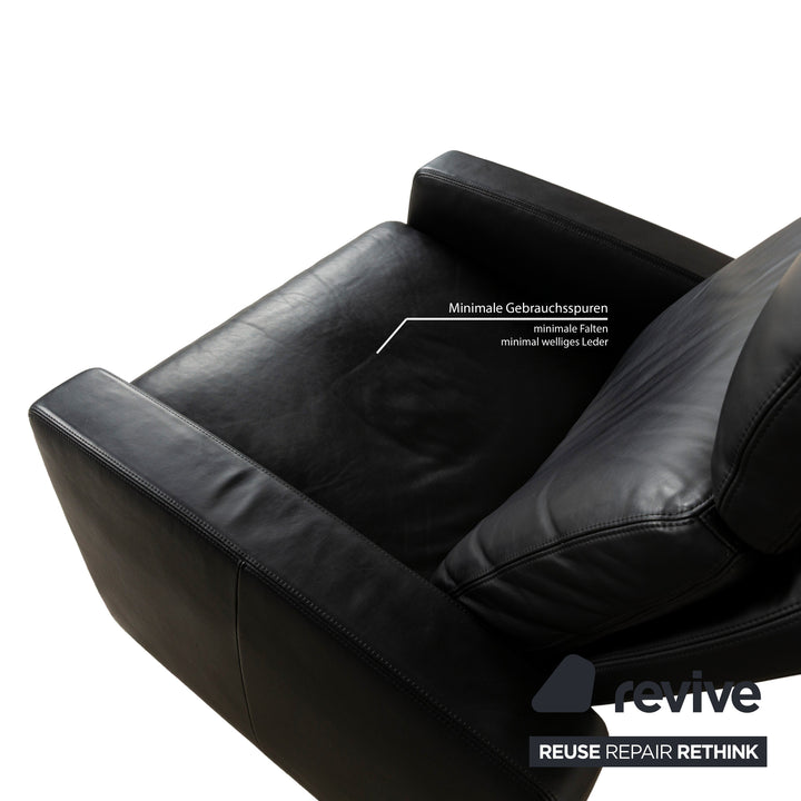 Erpo Just Relax Leder Sofa Garnitur Schwarz manuelle Funktion Dreisitzer Zweisitzer Sessel Hocker Couch