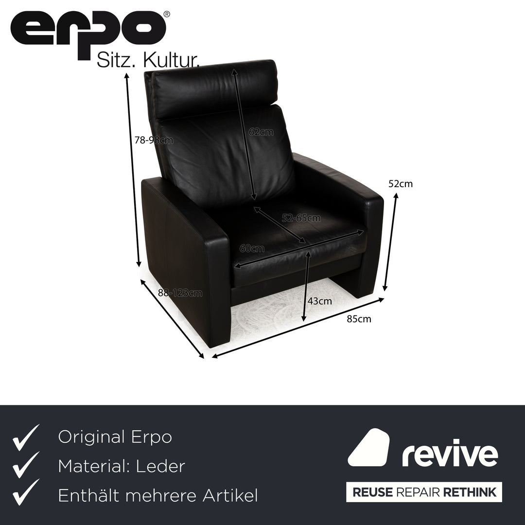 Erpo Just Relax Leder Sofa Garnitur Schwarz manuelle Funktion Dreisitzer Zweisitzer Sessel Hocker Couch