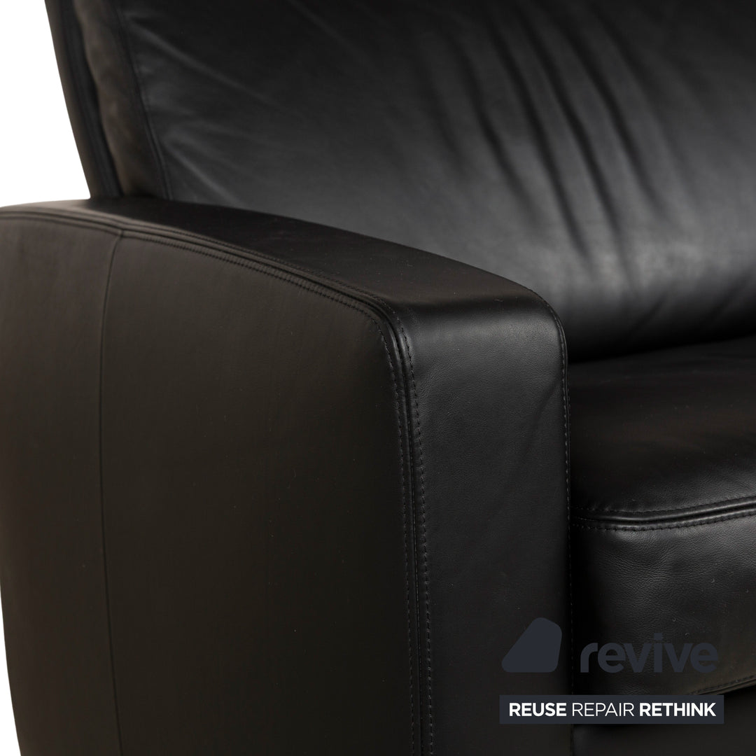 Ensemble de canapés Erpo Just Relax en cuir noir, fonction manuelle, fauteuil trois places, deux places, tabouret, canapé