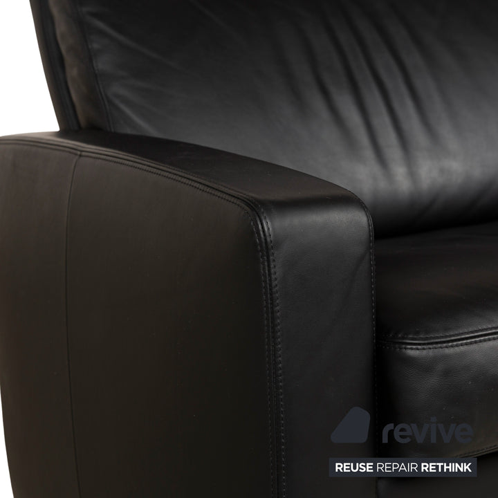 Ensemble de canapés Erpo Just Relax en cuir noir, fonction manuelle, fauteuil trois places, deux places, tabouret, canapé