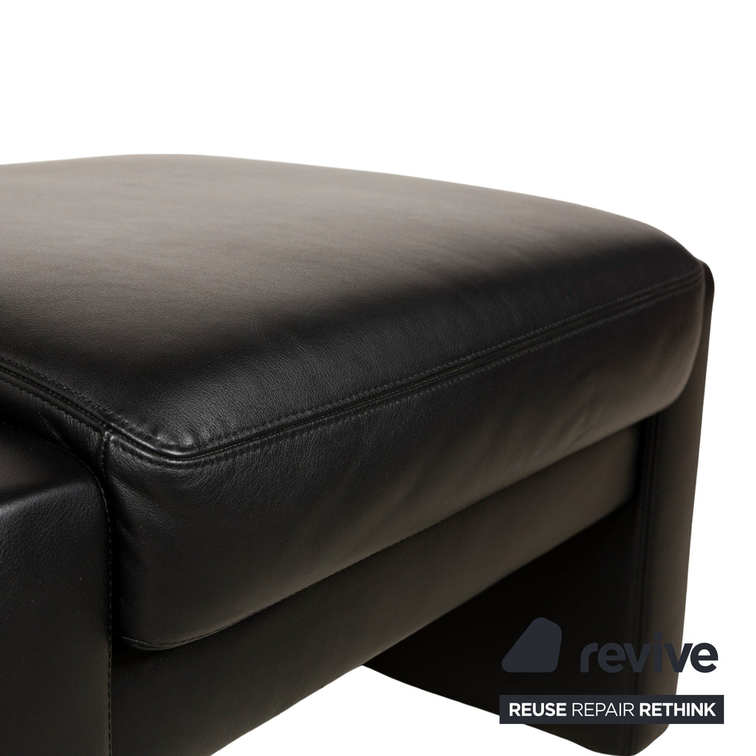 Ensemble de canapés Erpo Just Relax en cuir noir, fonction manuelle, fauteuil trois places, deux places, tabouret, canapé