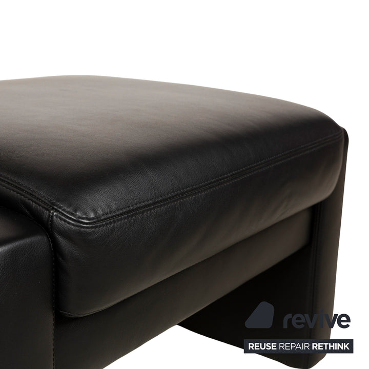 Ensemble de canapés Erpo Just Relax en cuir noir, fonction manuelle, fauteuil trois places, deux places, tabouret, canapé