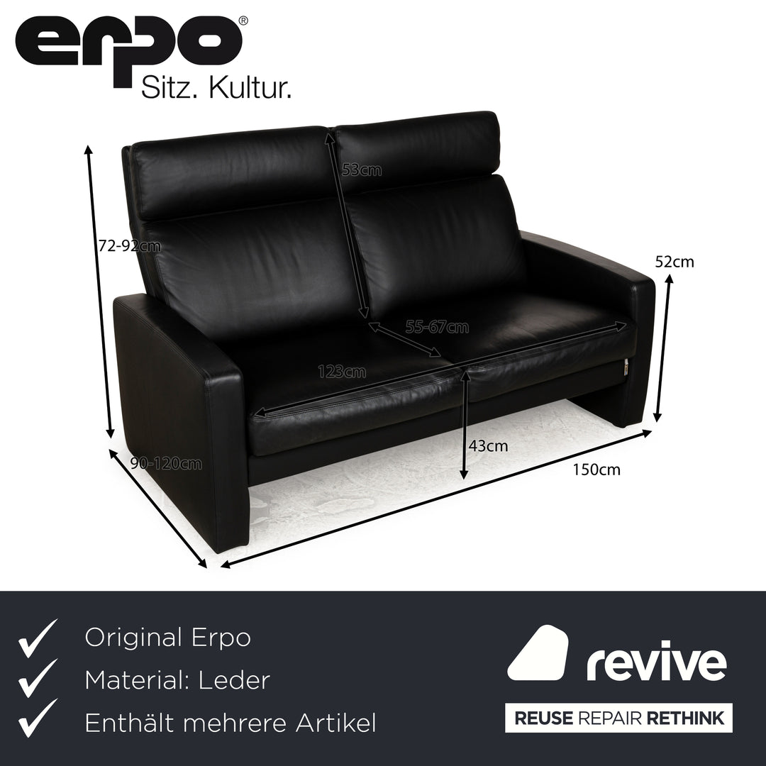 Erpo Just Relax Leder Sofa Garnitur Schwarz manuelle Funktion Dreisitzer Zweisitzer Sessel Hocker Couch