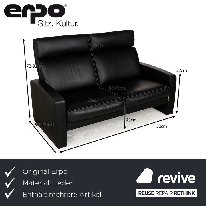 Erpo Just Relax Leder Sofa Garnitur Schwarz manuelle Funktion Dreisitzer Zweisitzer Sessel Hocker Couch