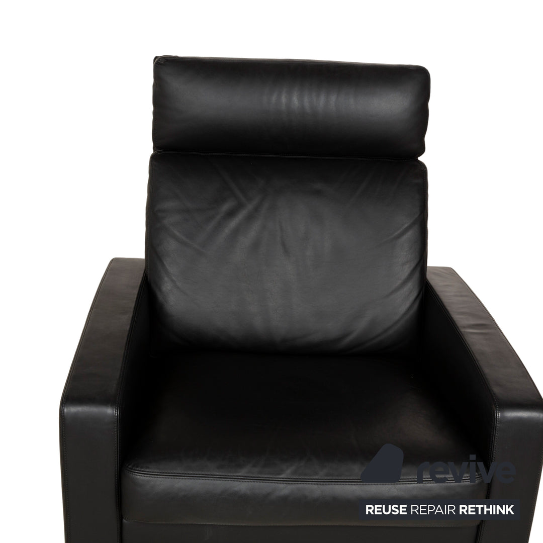 Ensemble de canapés Erpo Just Relax en cuir noir, fonction manuelle, fauteuil trois places, deux places, tabouret, canapé