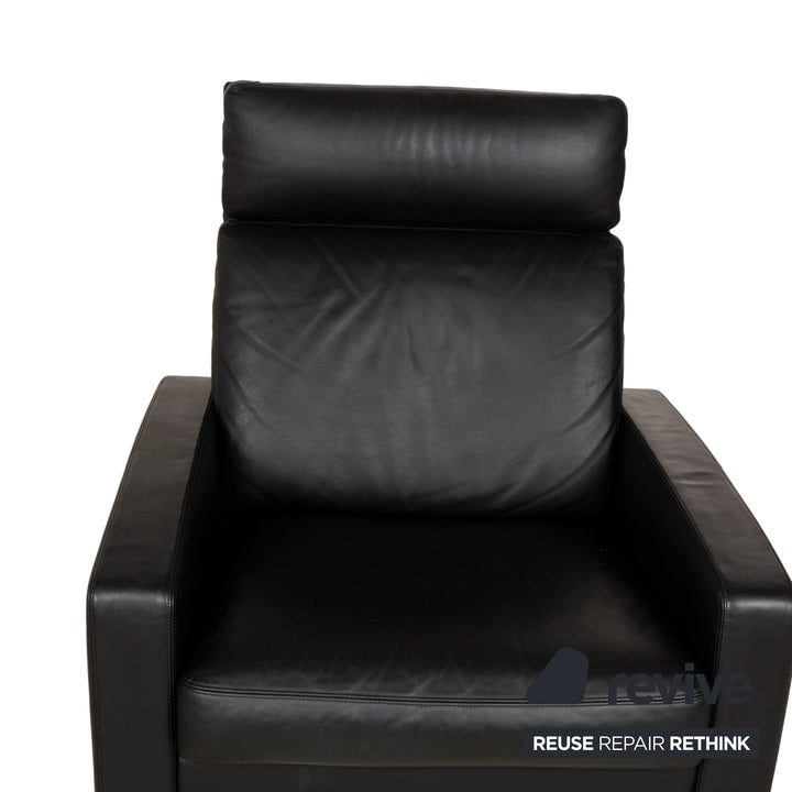 Ensemble de canapés Erpo Just Relax en cuir noir, fonction manuelle, fauteuil trois places, deux places, tabouret, canapé