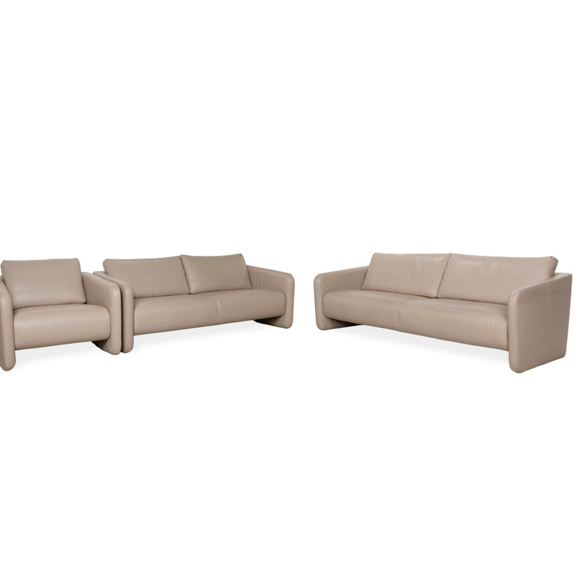 Erpo Leder Dreisitzer Sofa Couch und Sessel Beige Grau