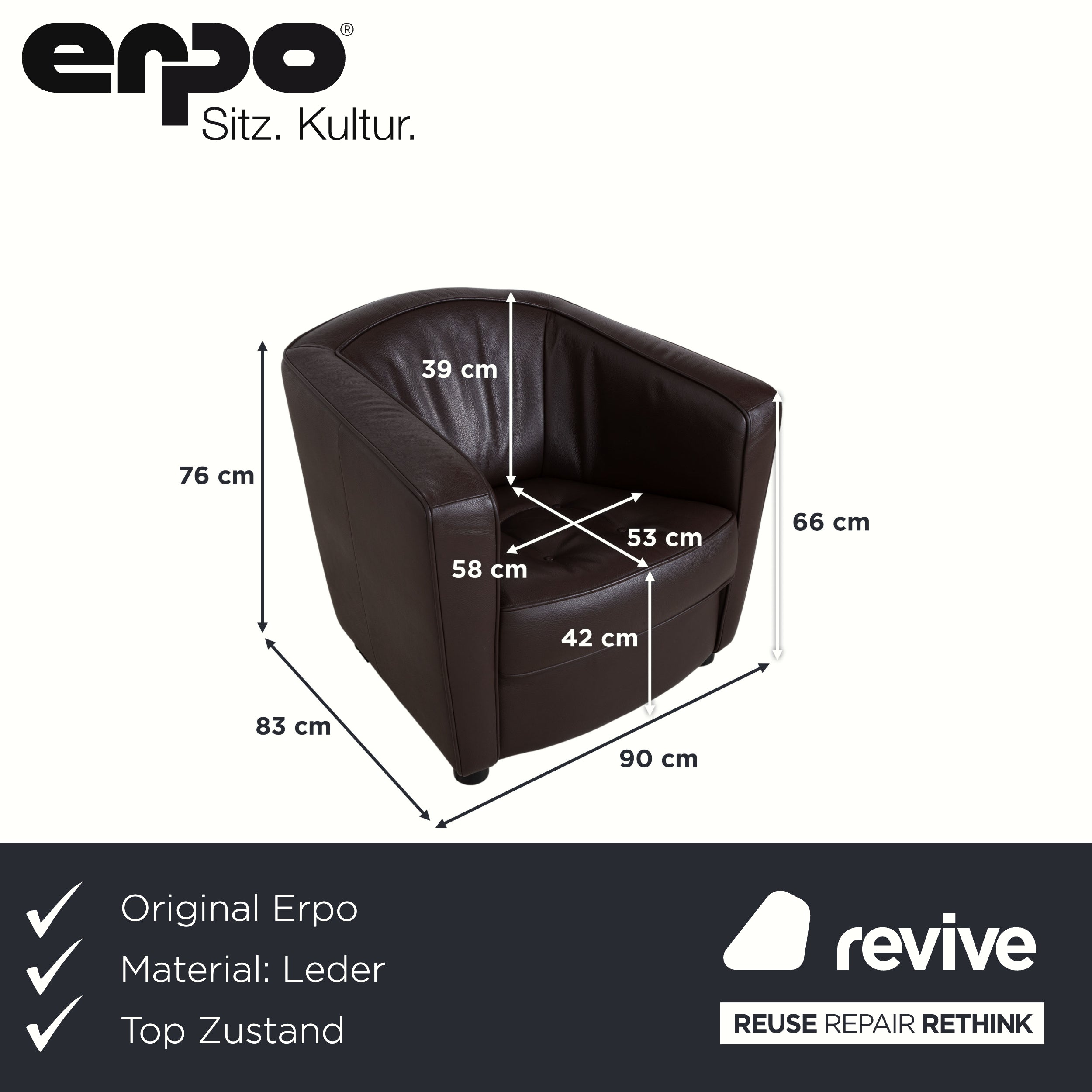Erpo Leder Sessel Braun Dunkelbraun