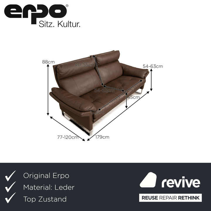 Erpo Lucca leather three-seater brown manual function sofa couch relaxation function