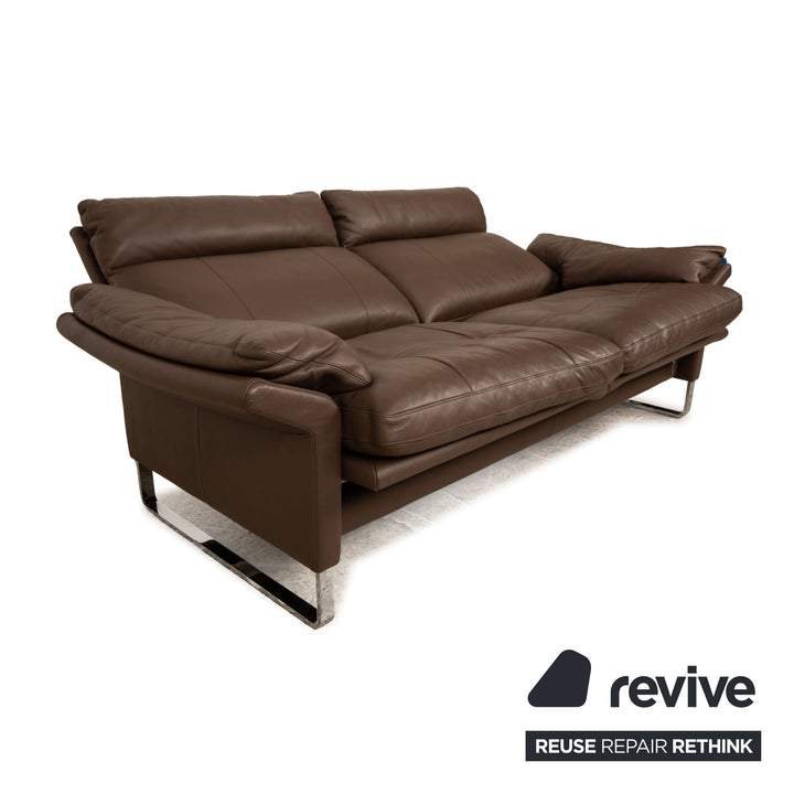 Erpo Lucca leather three-seater brown manual function sofa couch relaxation function