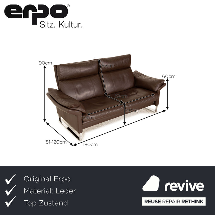 Erpo Lucca Leather Two Seater Brown Sofa Couch Manual Function