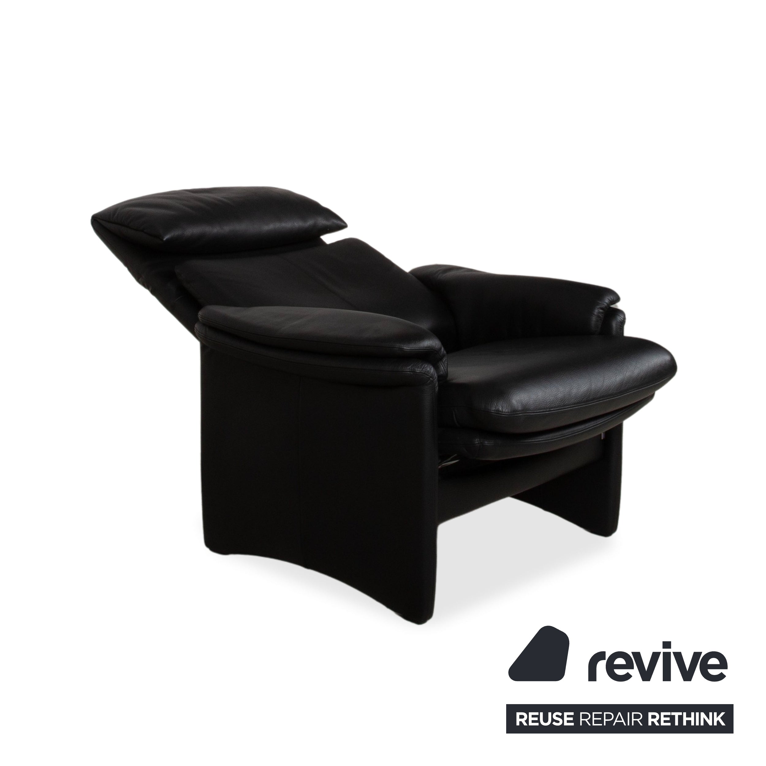 Erpo Lugano Leather Suite Three-seater Armchair Black Manual Function Sofa Couch