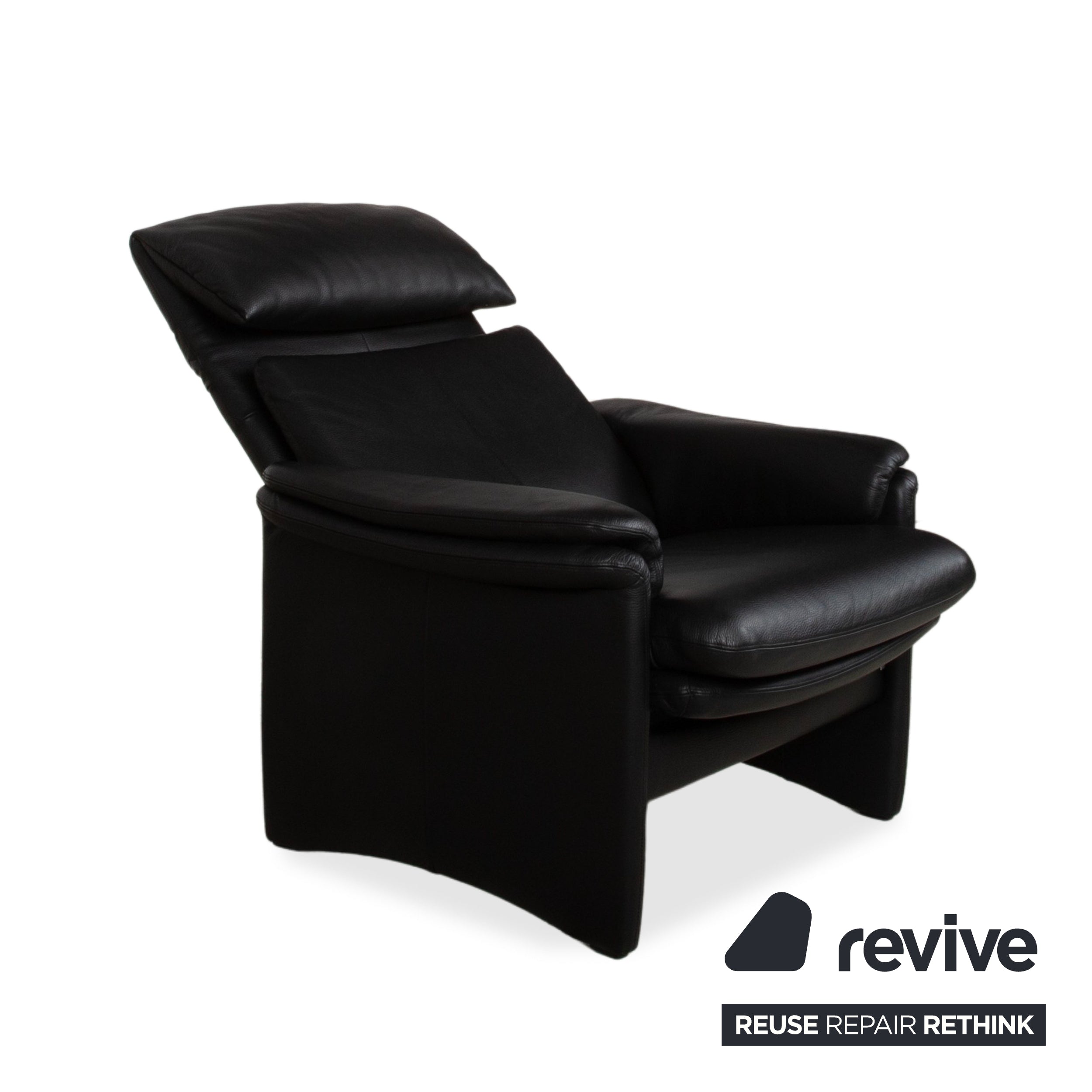 Erpo Lugano Leather Suite Three-seater Armchair Black Manual Function Sofa Couch