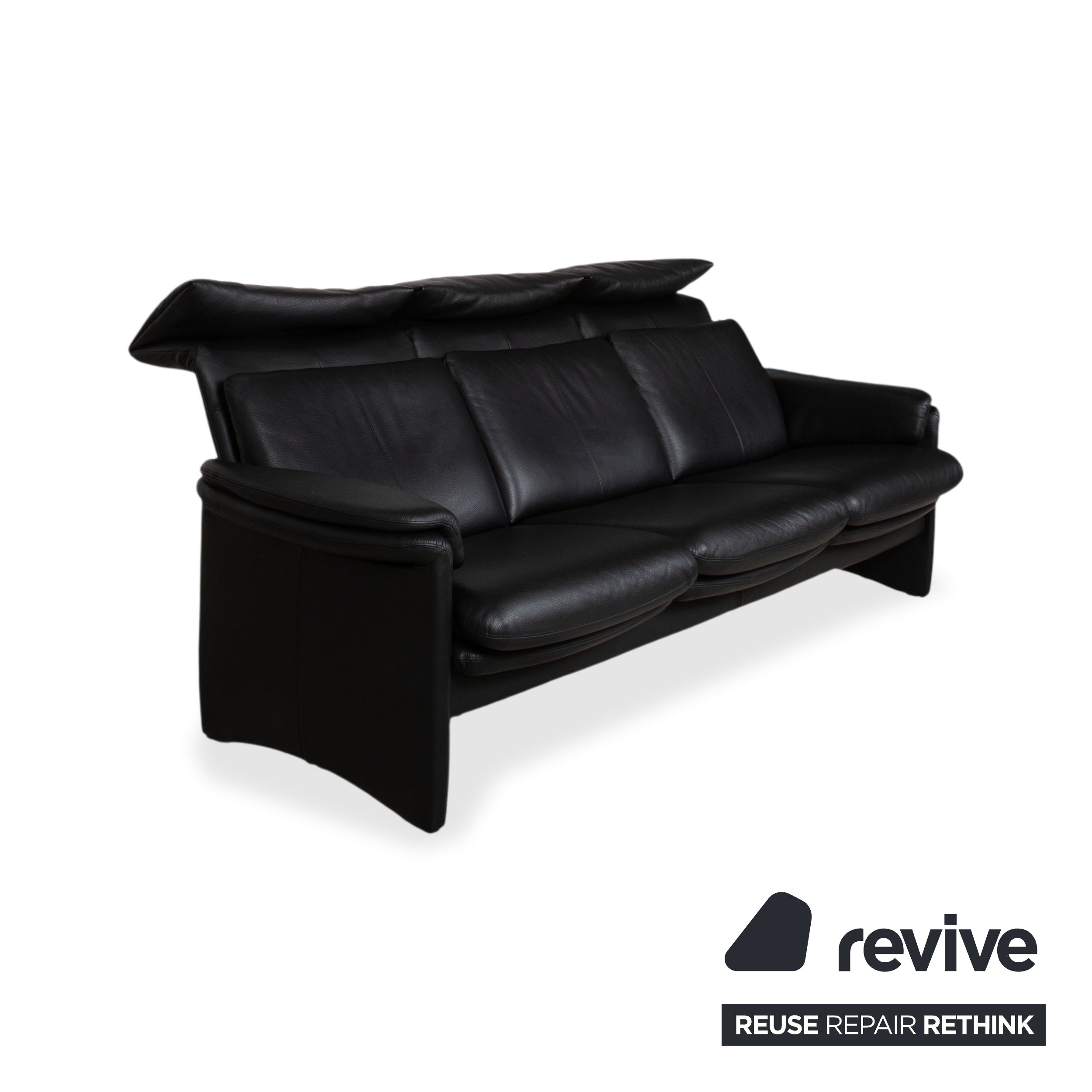 Erpo Lugano Leather Suite Three-seater Armchair Black Manual Function Sofa Couch