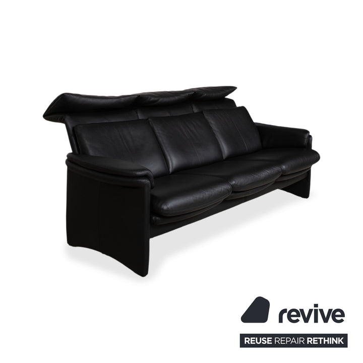 Erpo Lugano Garnitur Leder Dreisitzer Sessel Schwarz manuelle Funktion Sofa Couch