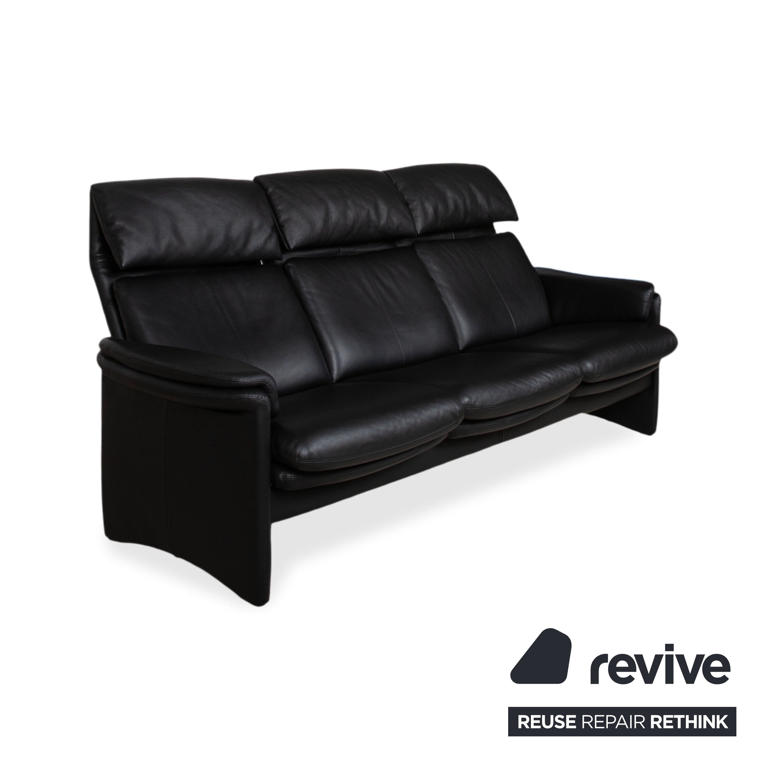 Erpo Lugano Leather Suite Three-seater Armchair Black Manual Function Sofa Couch