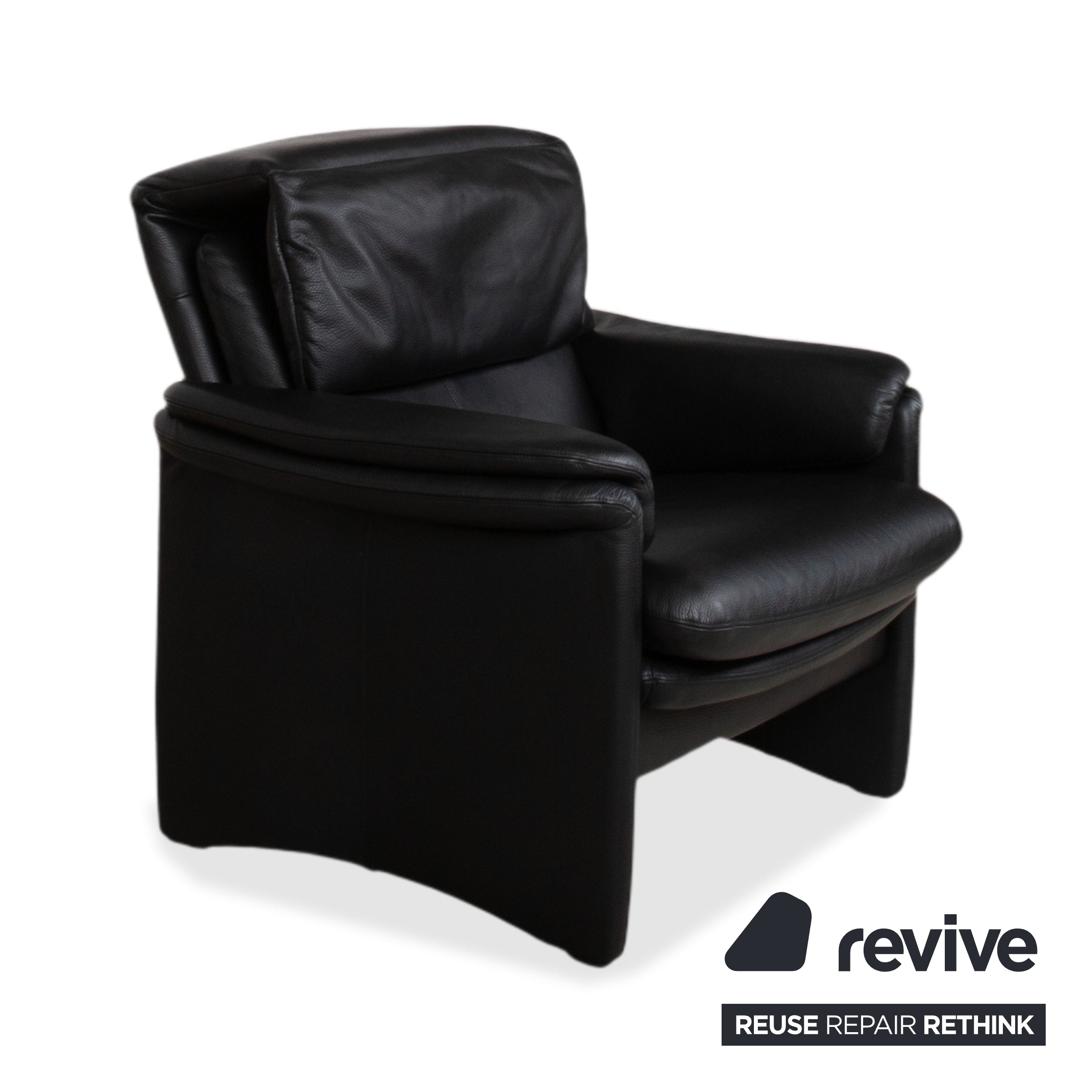 Erpo Lugano Leather Suite Three-seater Armchair Black Manual Function Sofa Couch