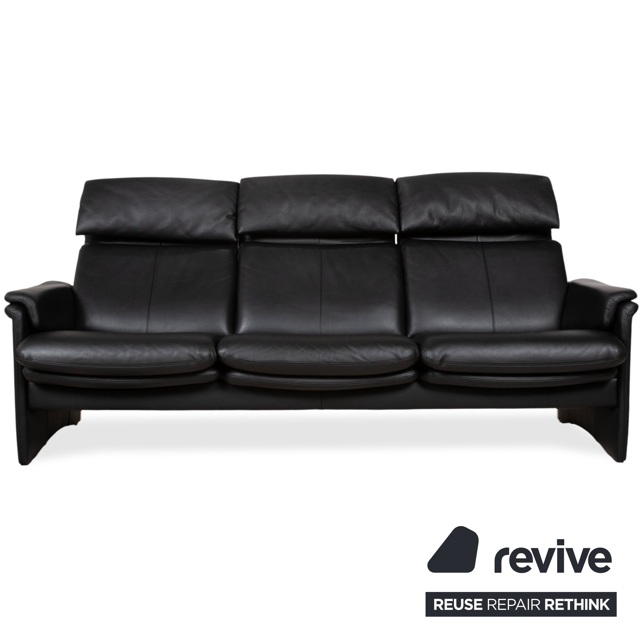 Erpo Lugano Leather Suite Three-seater Armchair Black Manual Function Sofa Couch