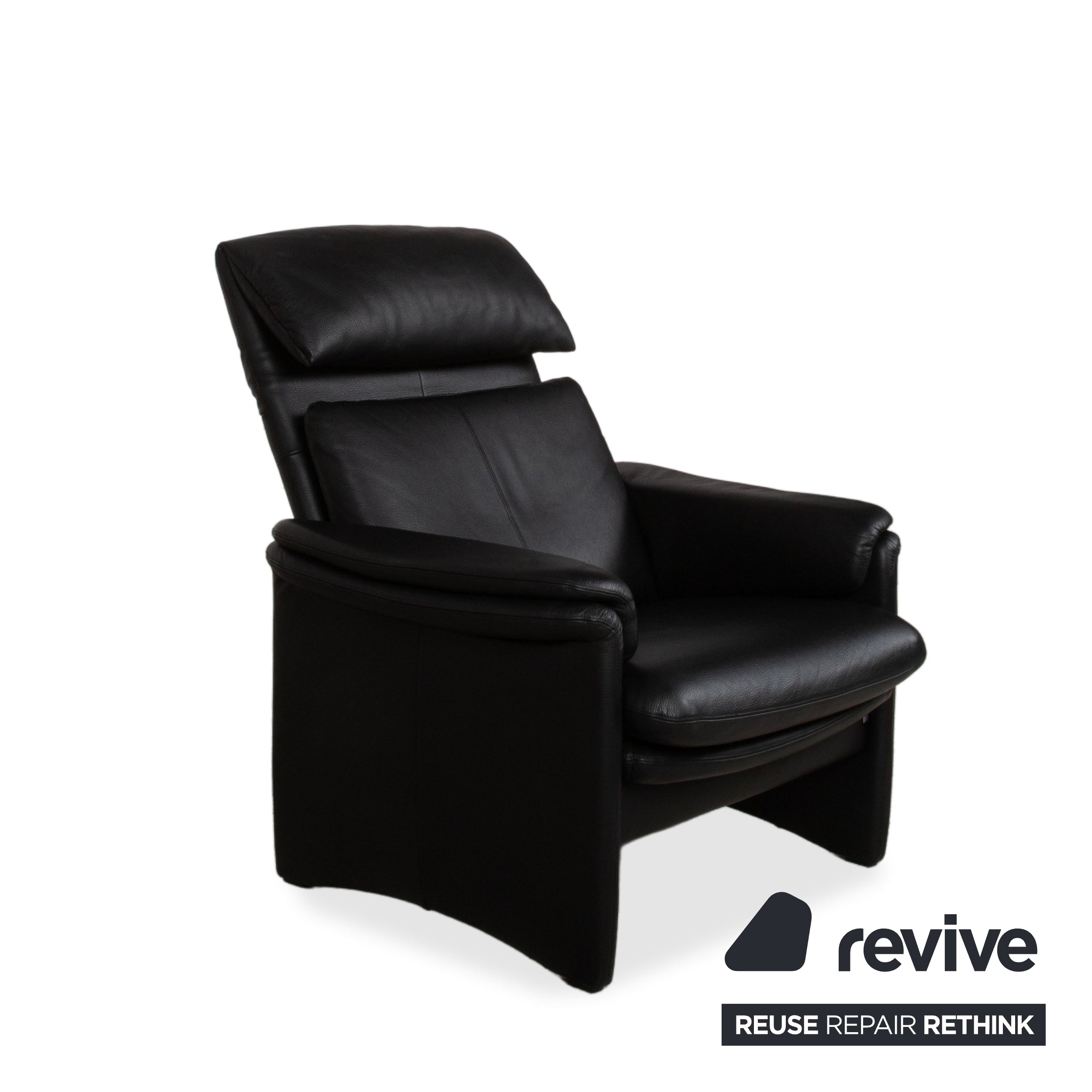 Erpo Lugano Leather Suite Three-seater Armchair Black Manual Function Sofa Couch