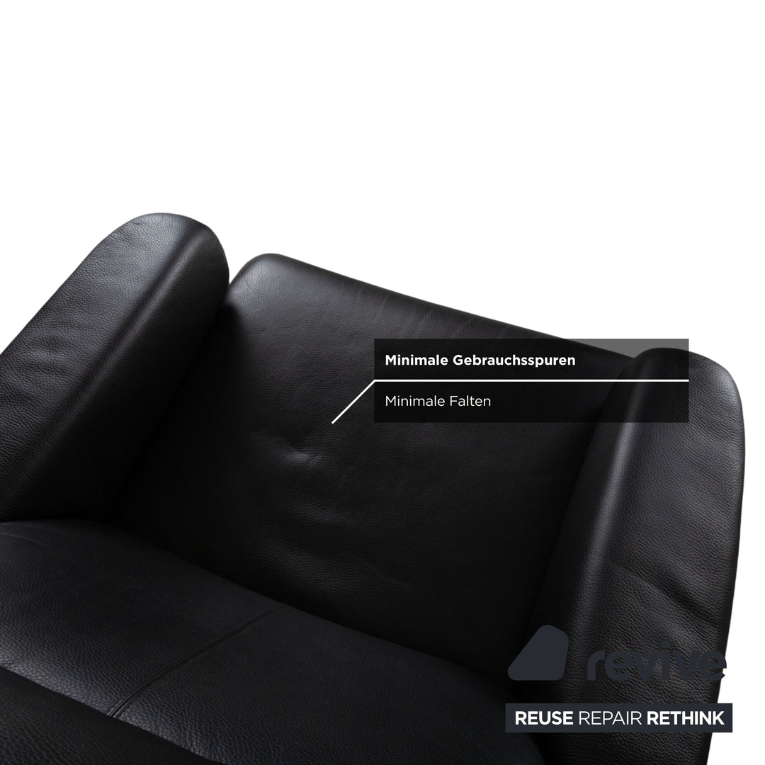 Erpo Lugano Garnitur Leder Dreisitzer Sessel Schwarz manuelle Funktion Sofa Couch
