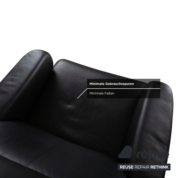 Erpo Lugano Garnitur Leder Dreisitzer Sessel Schwarz manuelle Funktion Sofa Couch