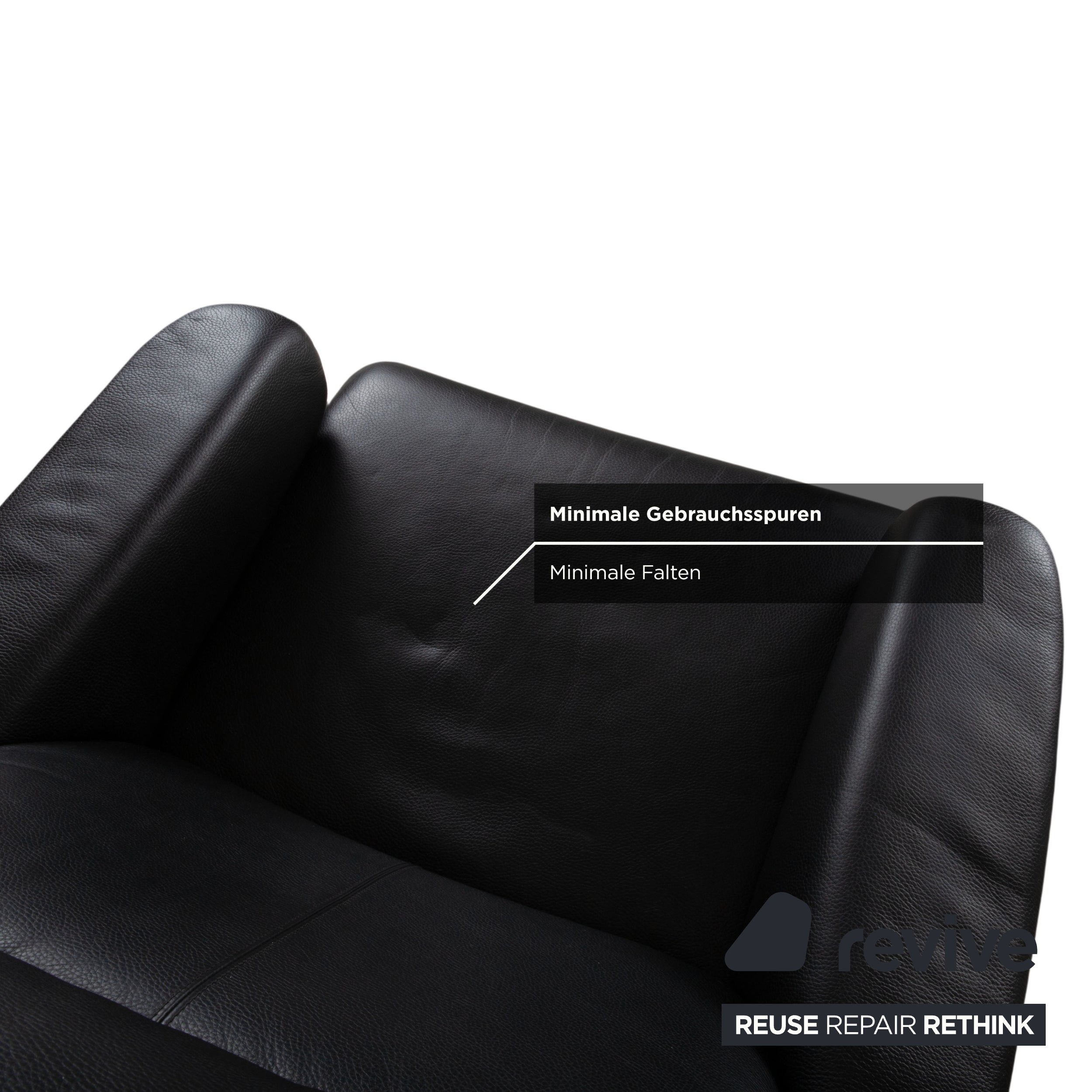 Erpo Lugano Leather Suite Three-seater Armchair Black Manual Function Sofa Couch