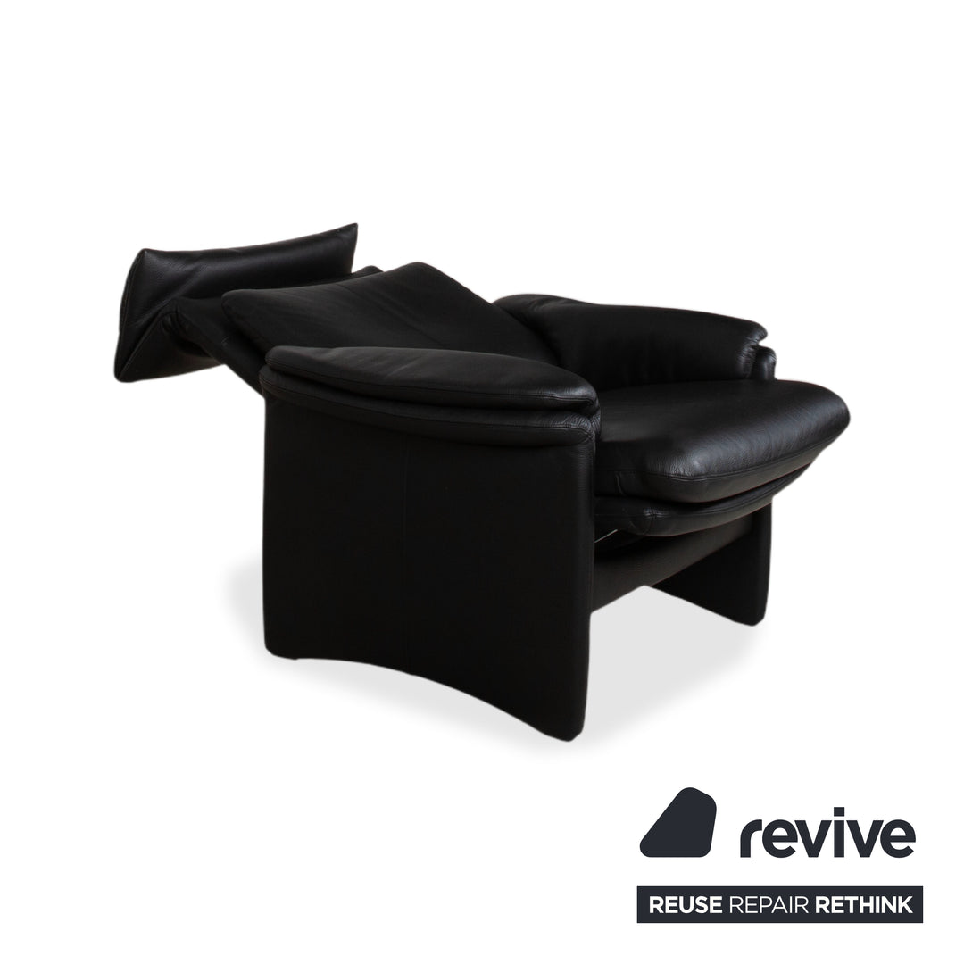 Erpo Lugano Garnitur Leder Dreisitzer Sessel Schwarz manuelle Funktion Sofa Couch
