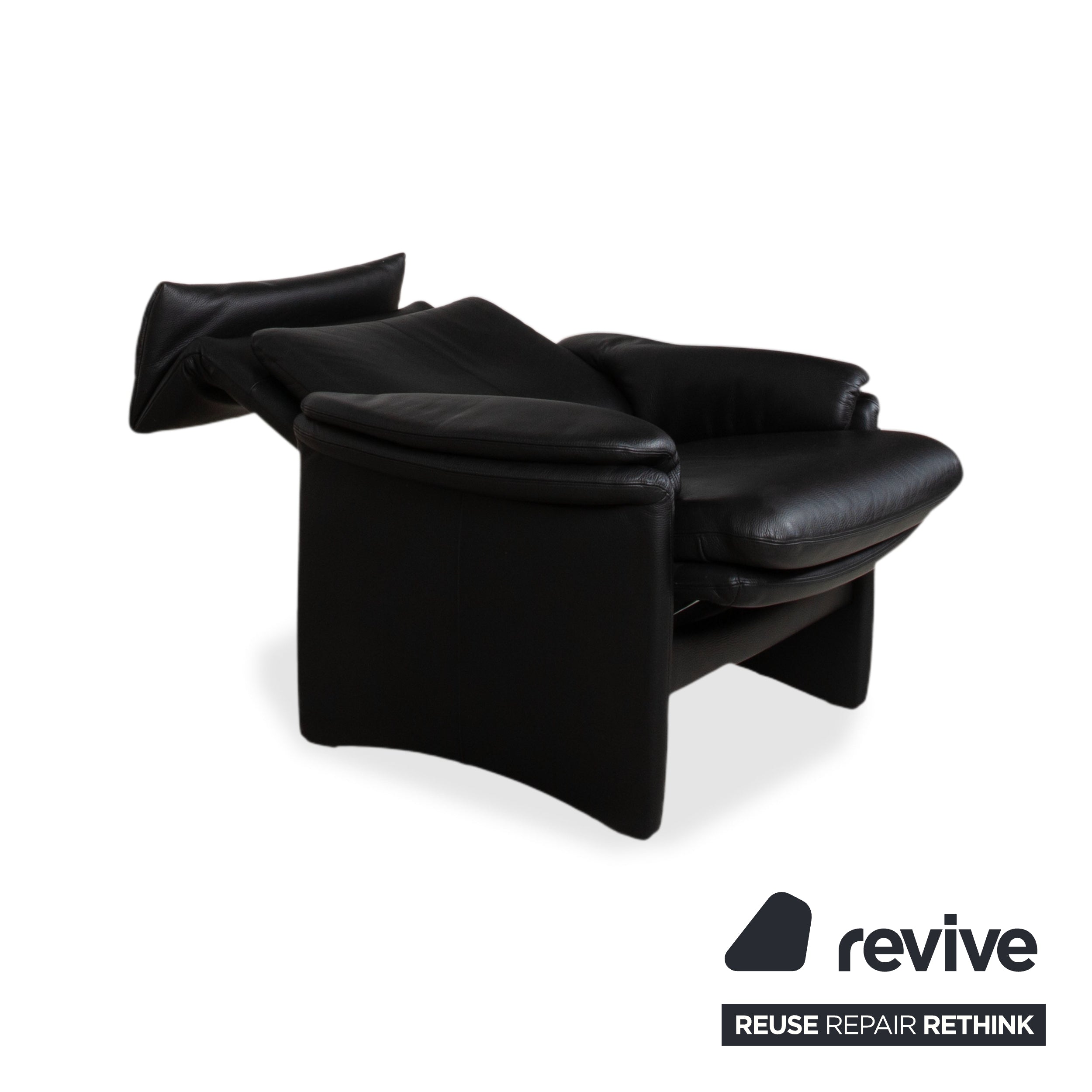 Erpo Lugano Leather Suite Three-seater Armchair Black Manual Function Sofa Couch