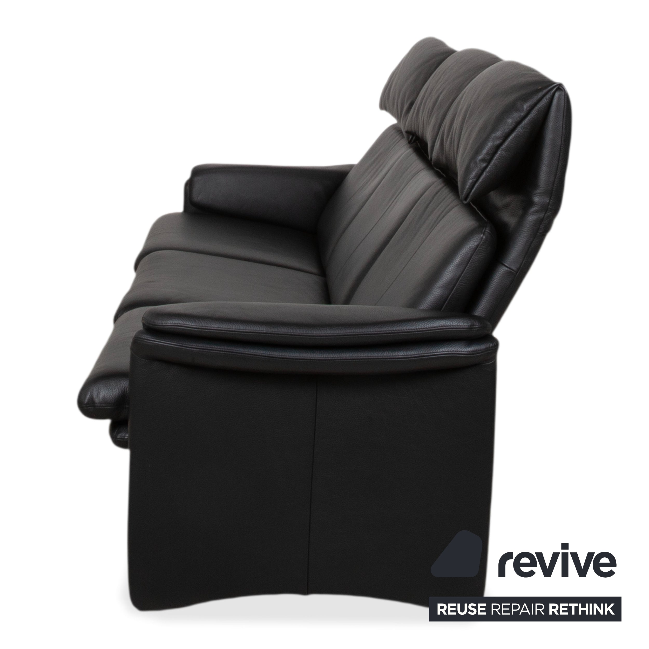 Erpo Lugano Leather Three-Seater Black Manual Function Sofa Couch