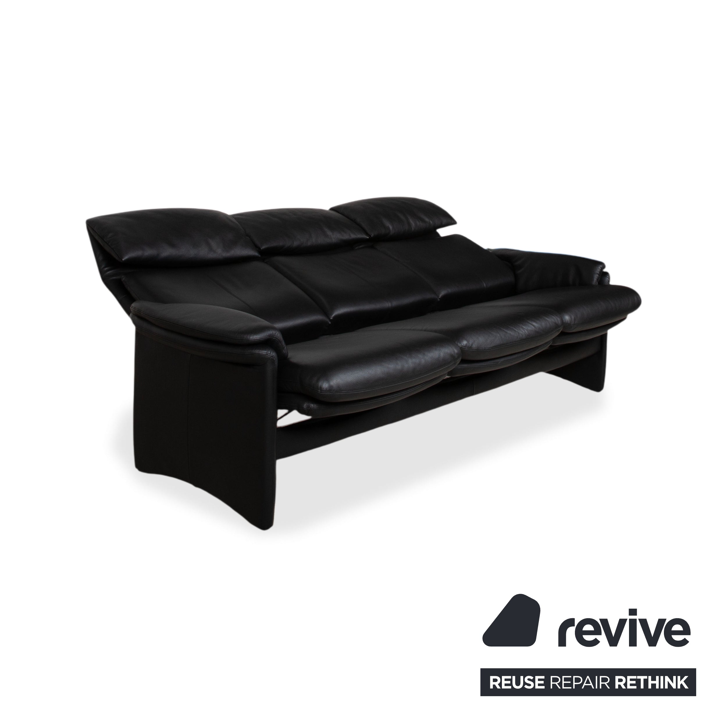 Erpo Lugano Leather Three-Seater Black Manual Function Sofa Couch