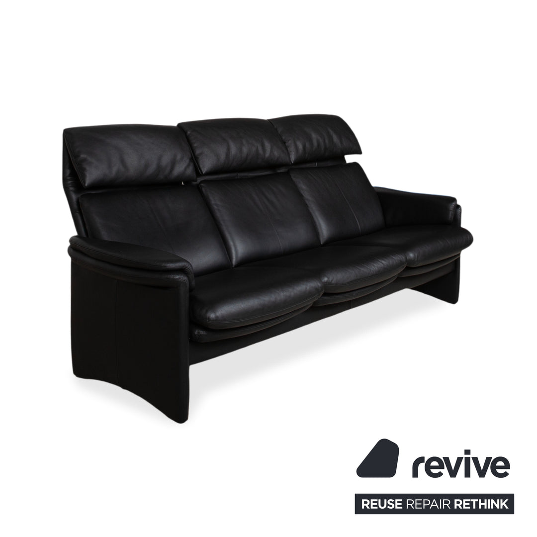 Erpo Lugano Leder Dreisitzer Schwarz manuelle Funktion Sofa Couch