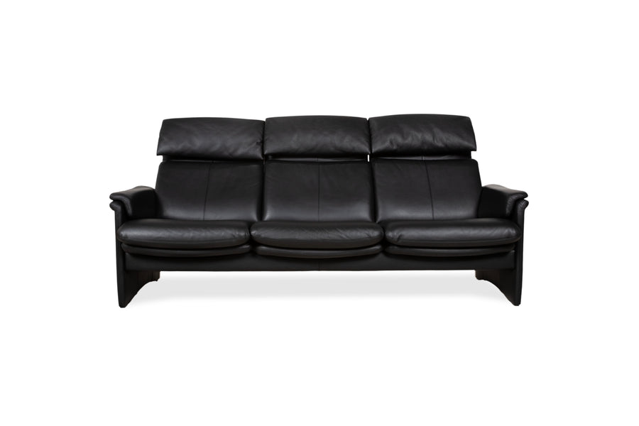 Erpo Lugano Leder Dreisitzer Schwarz manuelle Funktion Sofa Couch