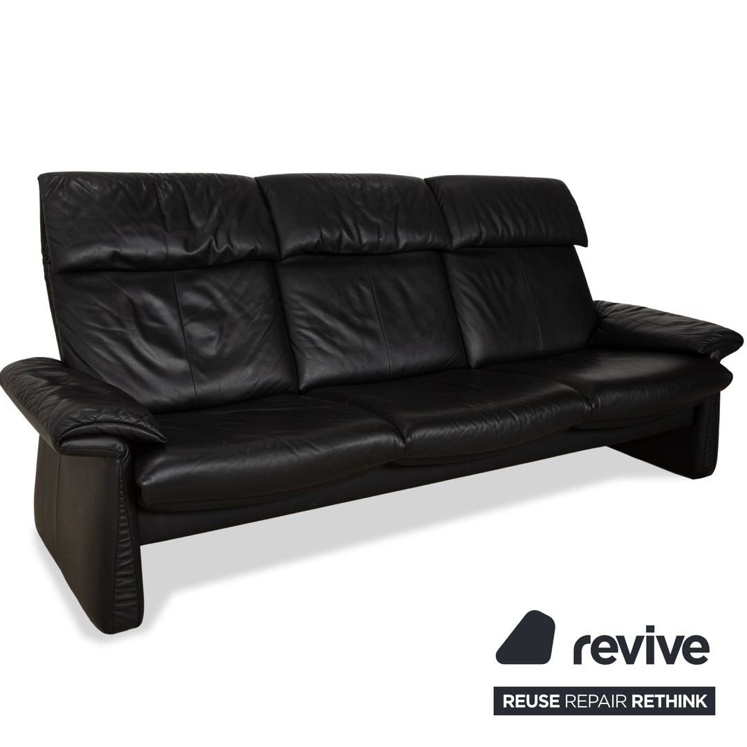 Erpo Lugano Leder Dreisitzer Schwarz Sofa Couch manuelle Funktion