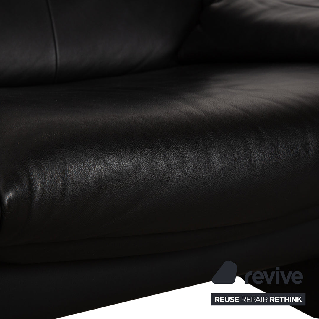 Erpo Lugano Leder Dreisitzer Schwarz Sofa Couch manuelle Funktion