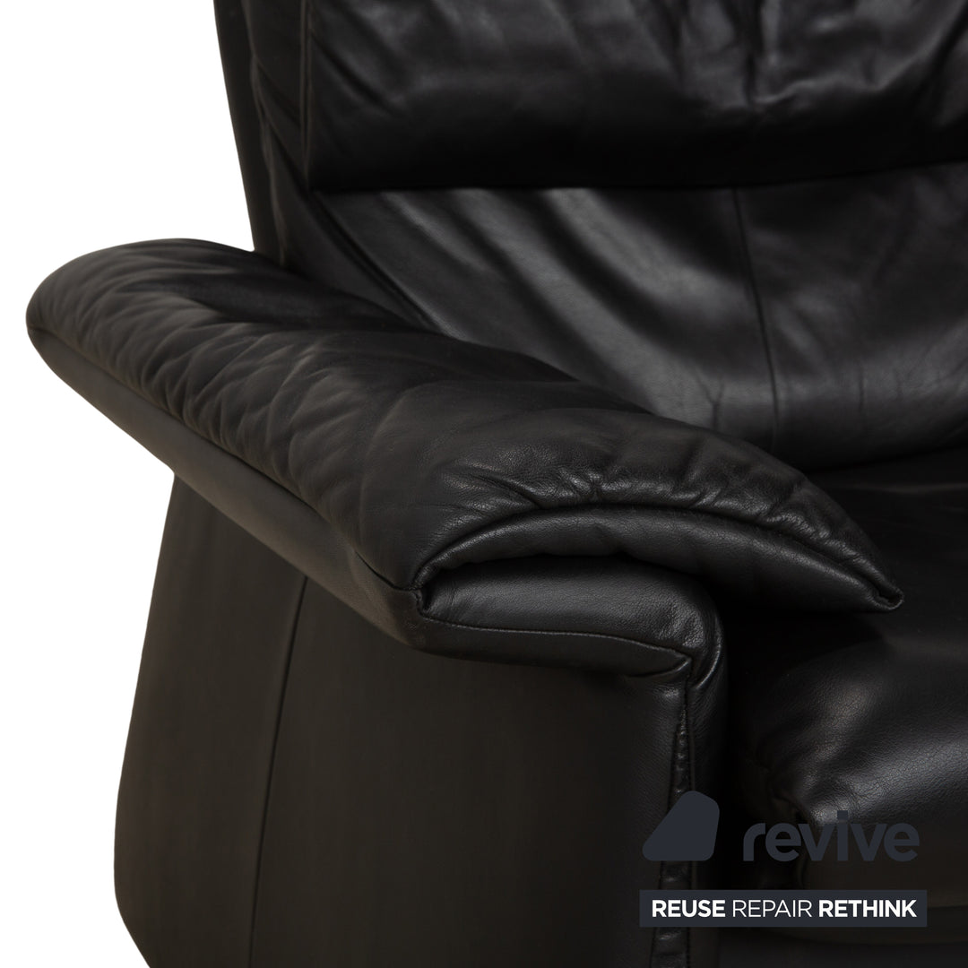 Erpo Lugano Leder Dreisitzer Schwarz Sofa Couch manuelle Funktion